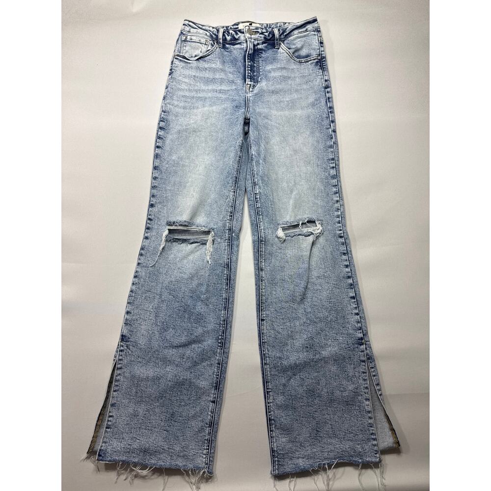 Risen Jeans Women's Split Ankle Wide Leg Distressed Jeans - Size 11/30 (29x33.5)